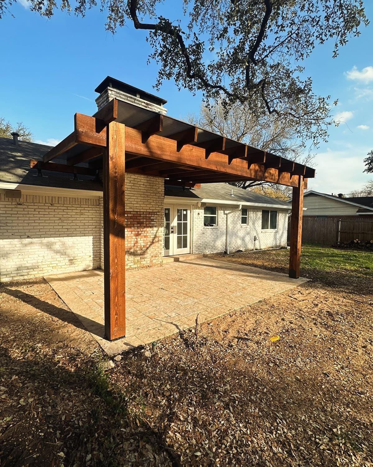 Backyard wood pergola