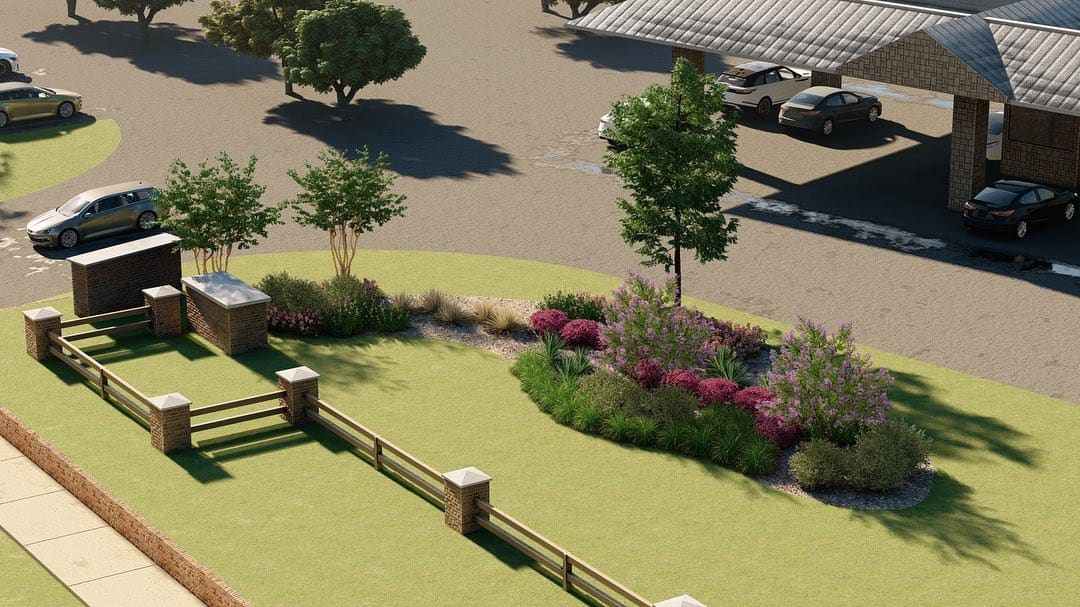 Commercial landscape plan aerial rendering