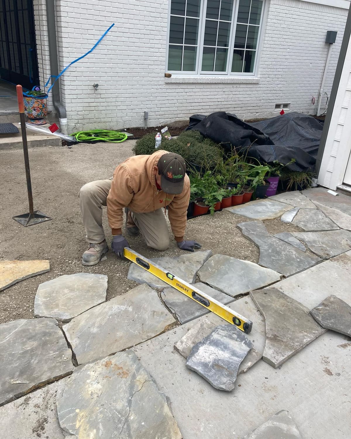 Flagstone patio installation