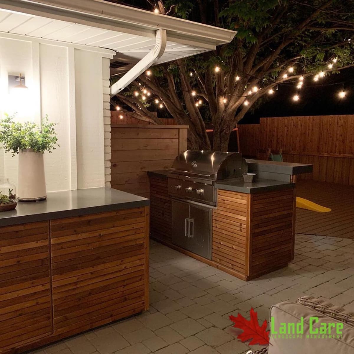 Outdoor kitchen lighting night