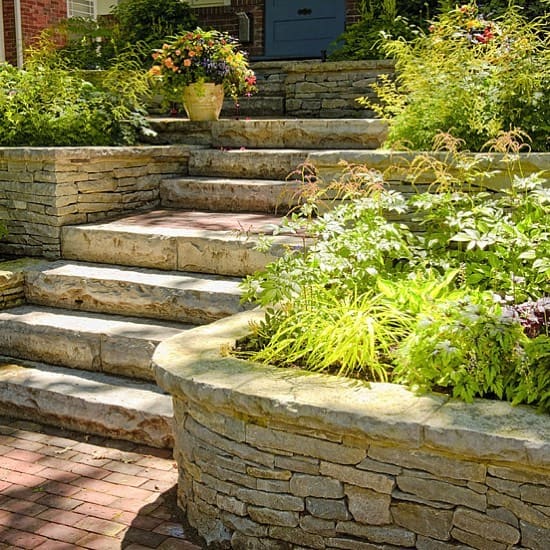 Stone steps garden retaining wall
