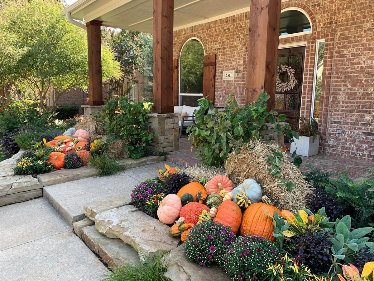 Front entry fall planters pumpkins