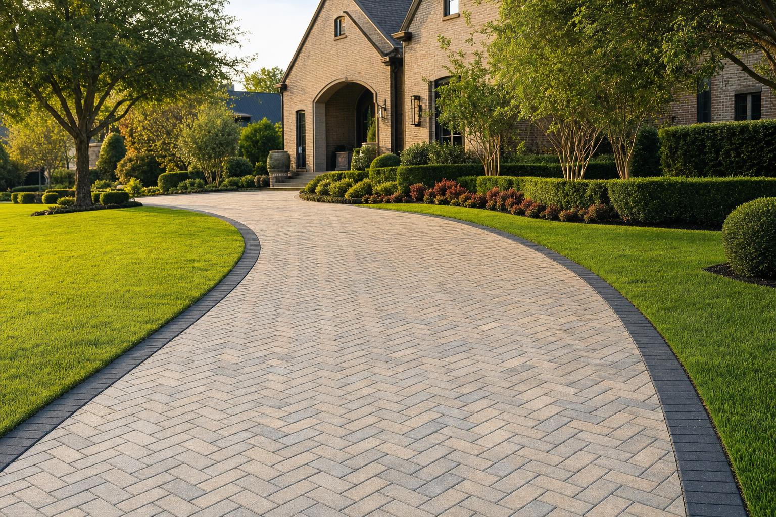 Elegant paver driveway with contrasting border